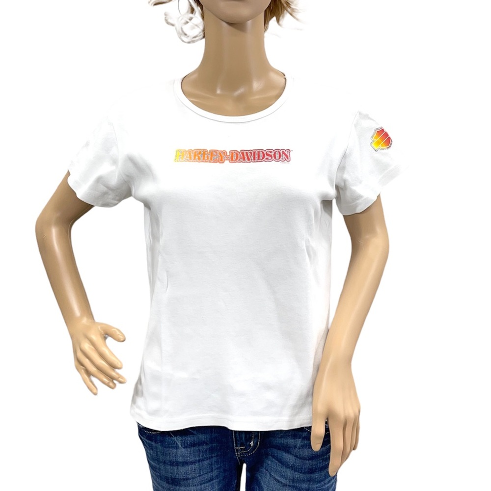 HARLEY-DAVIDSON Vintage Women’s White Short Sleeve Tee Shirt Size Large